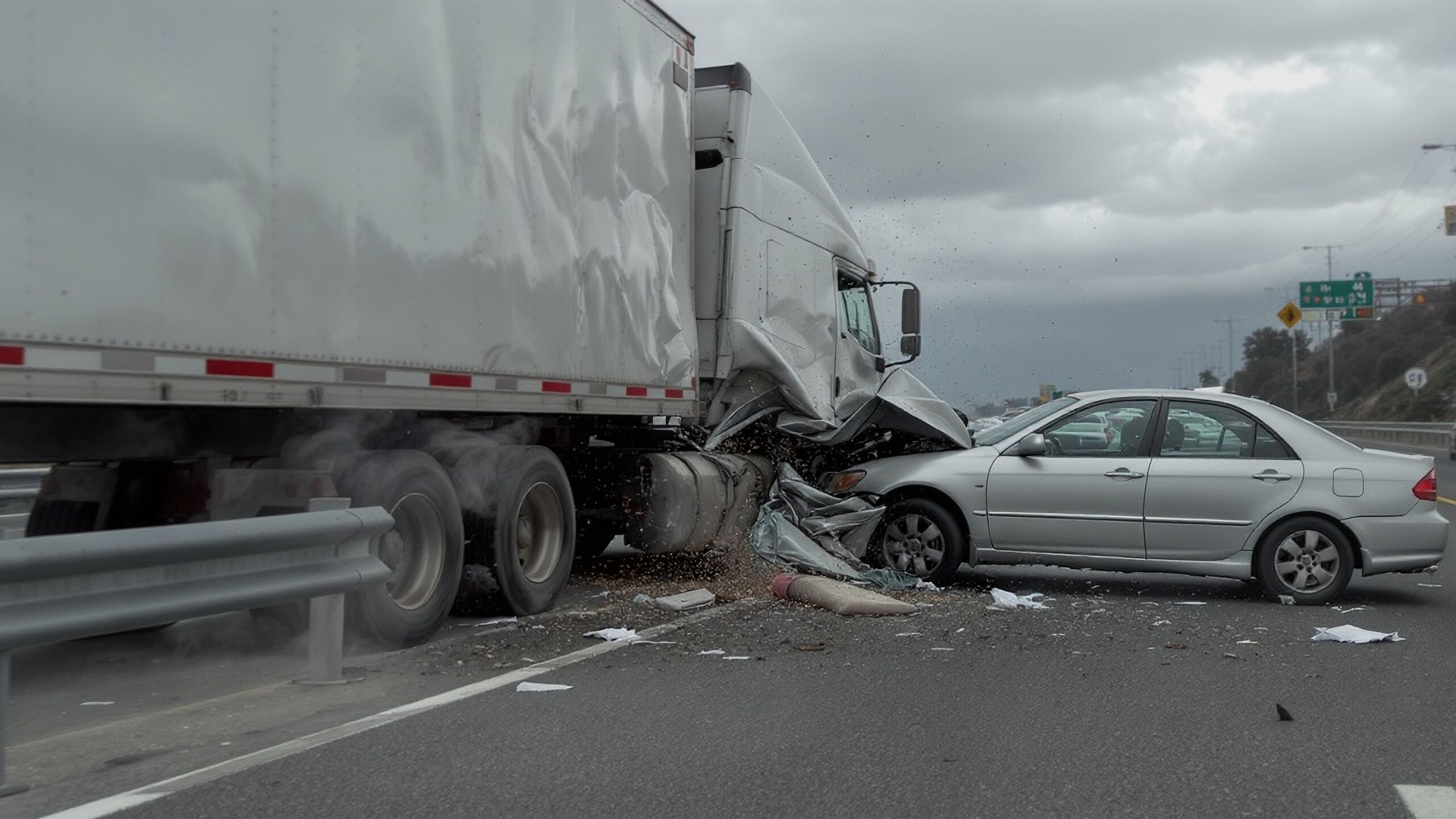 Semi-truck rear-end collision illustrating liability issues in Edgewood truck accident claims